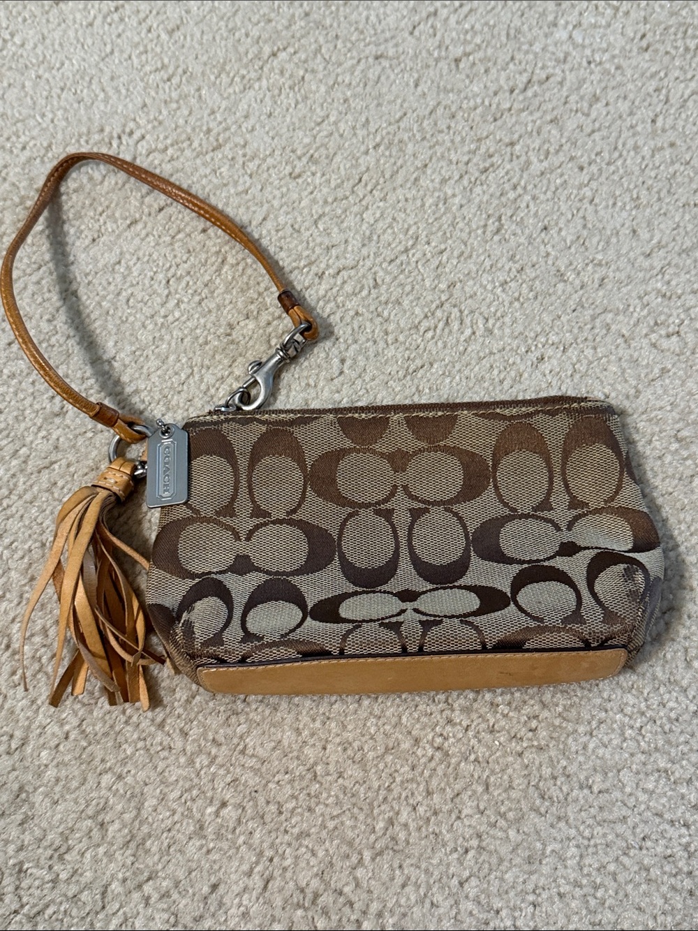 Coach Signature Canvas Wristlet in Brown and Tan